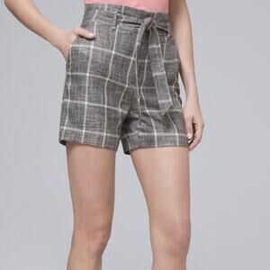 WHBM White House Black Market 5” Luxe Plaid High Waisted Belted Lined Shorts